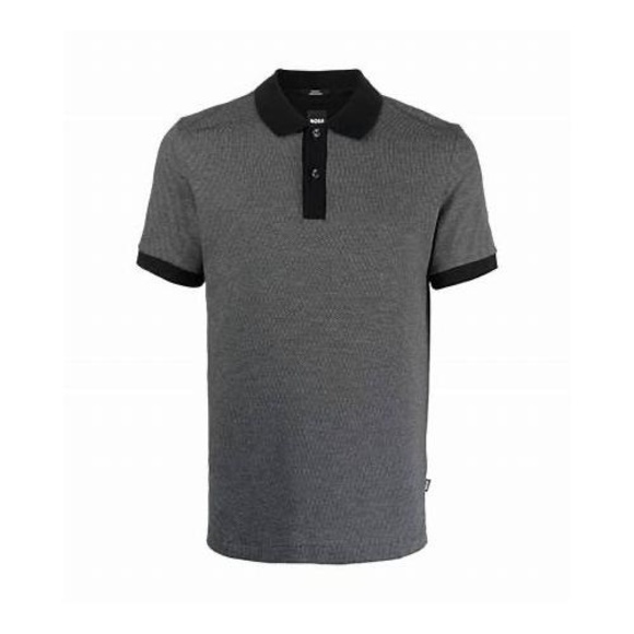 BOSS Hugo Boss Men’s Phillipson Mercerized Cotton Polo in Gray|Black-Size Medium - Picture 1 of 9
